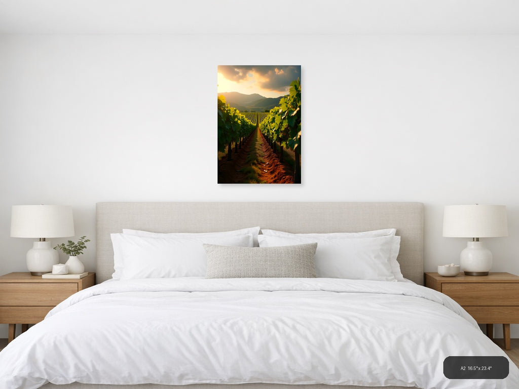 Golden Vineyard Valley Sunset Photography Wall Art — A2 / Bedroom