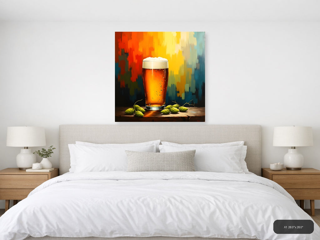 Abstract Beer Glass with Hops Wall Art — A1 / Bedroom
