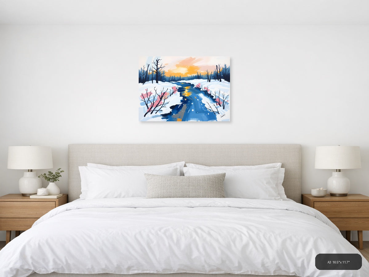 Winter Stream Abstract Landscape Canvas Wall Art — A3 / Bedroom