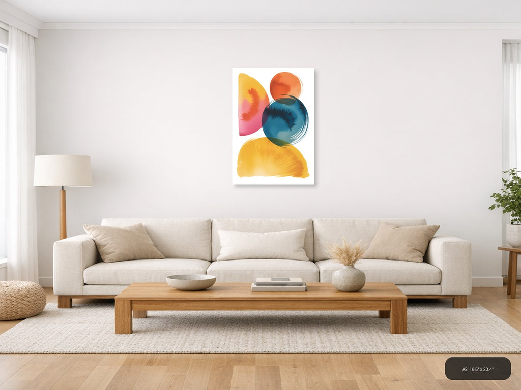 Colorful Abstract Watercolor Circles & Shapes Wall Art — A2 / Living Room