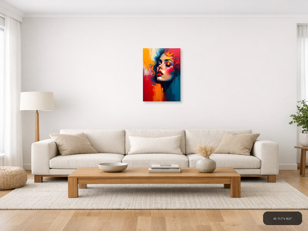 Colorful Abstract Portrait Woman Face Wall Art — A3 / Living Room