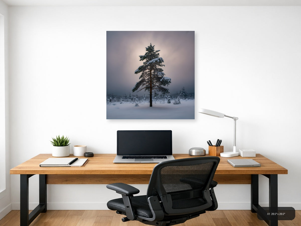 Snow-Covered Pine Tree Winter Forest Photography Wall Art — A1 / Office