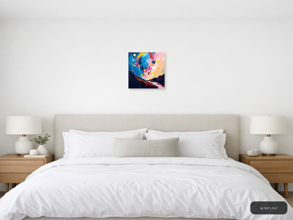 Abstract Colorful Landscape with Moon - Modern Wall Art — A4 / Bedroom