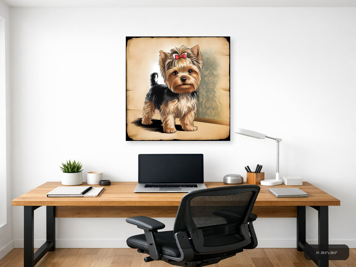 Vintage Shih Tzu Puppy with Pink Bow Wall Art — A1 / Office