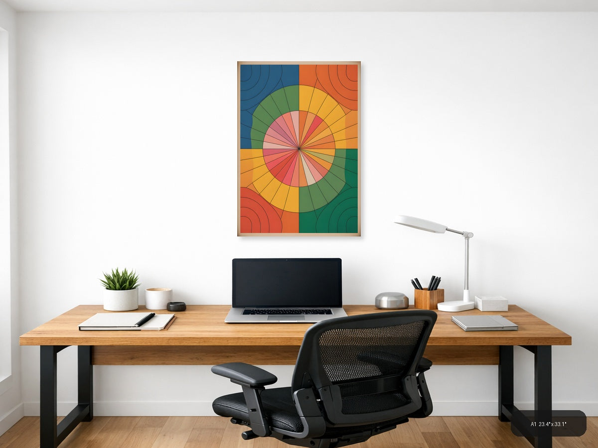 Vintage Radial Color Wheel Pie Chart Design Wall Art — A1 / Office