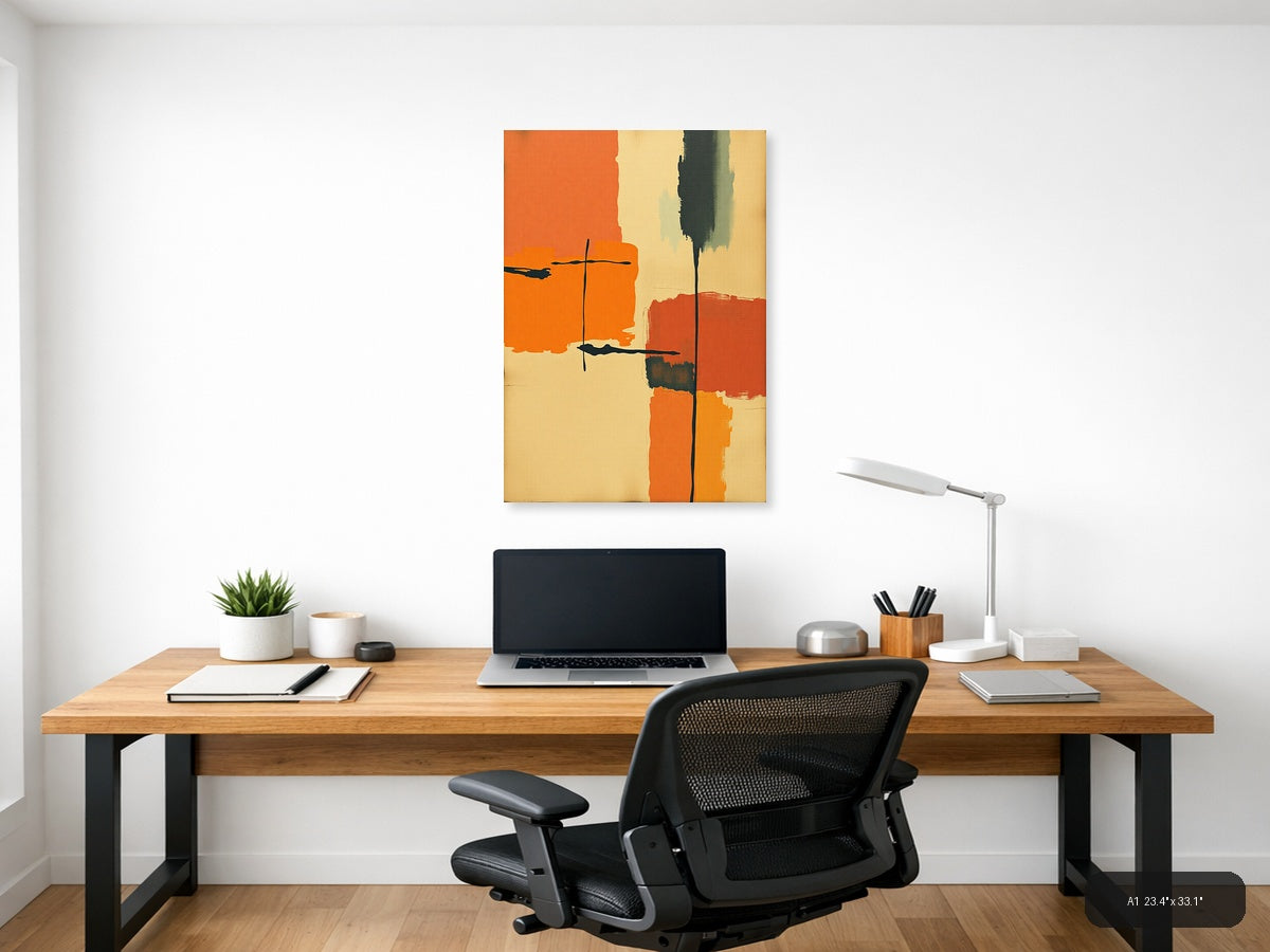 Vintage Abstract Cross Orange and Cream Wall Art — A1 / Office