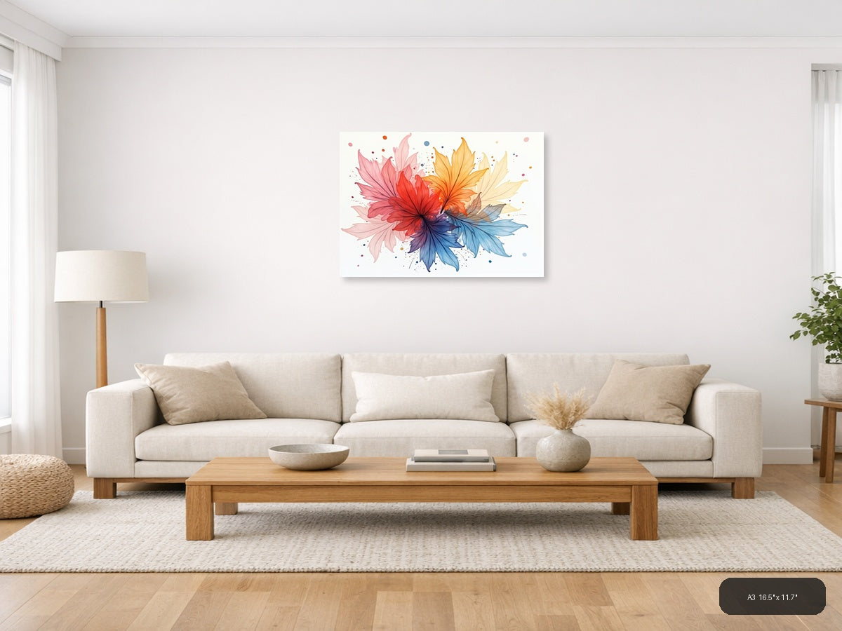 Colorful Watercolor Flower Burst Rainbow Wall Art — A3 / Living Room