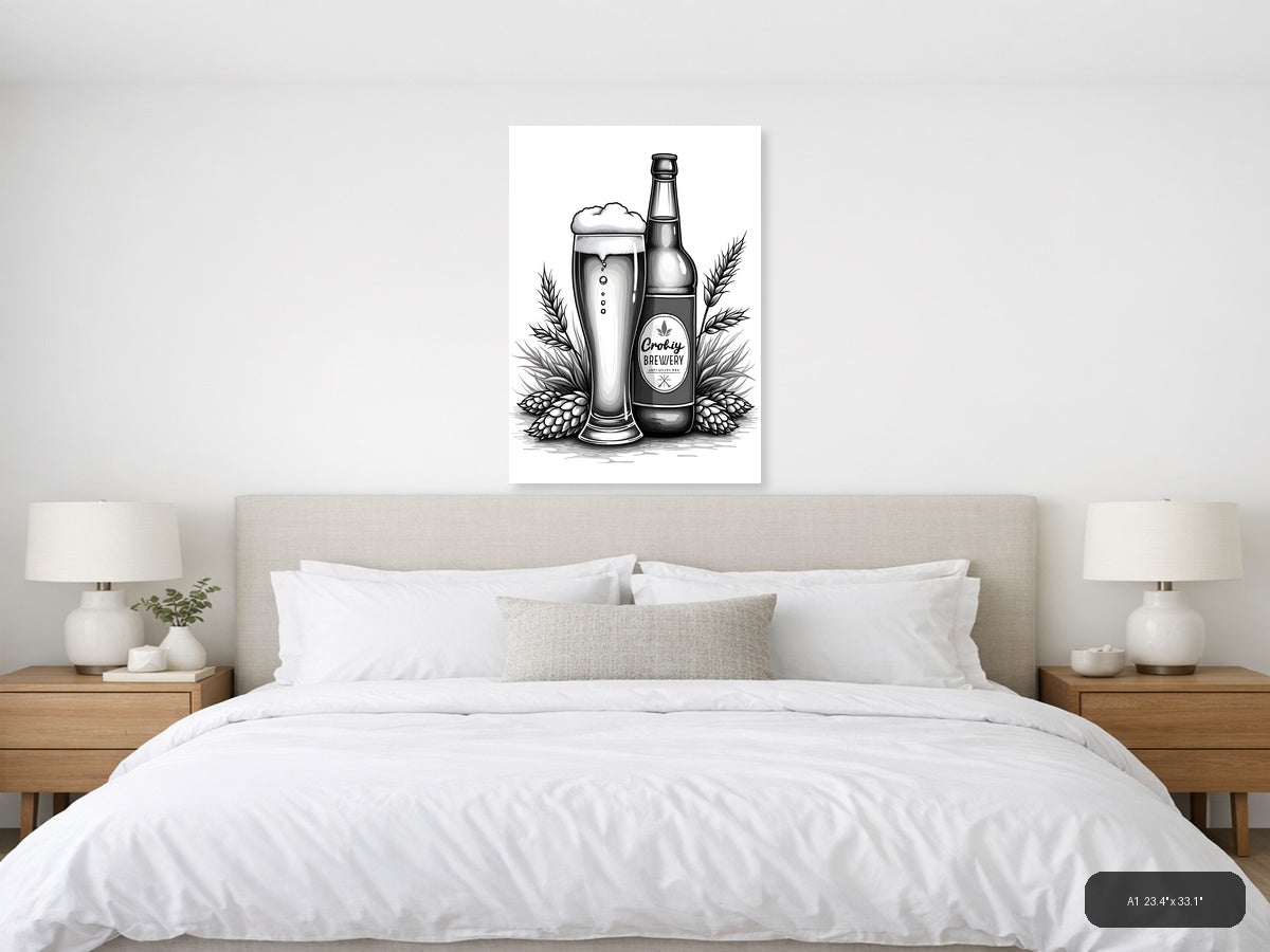 Craft Brewery Beer & Hops Line Art Wall Art — A1 / Bedroom