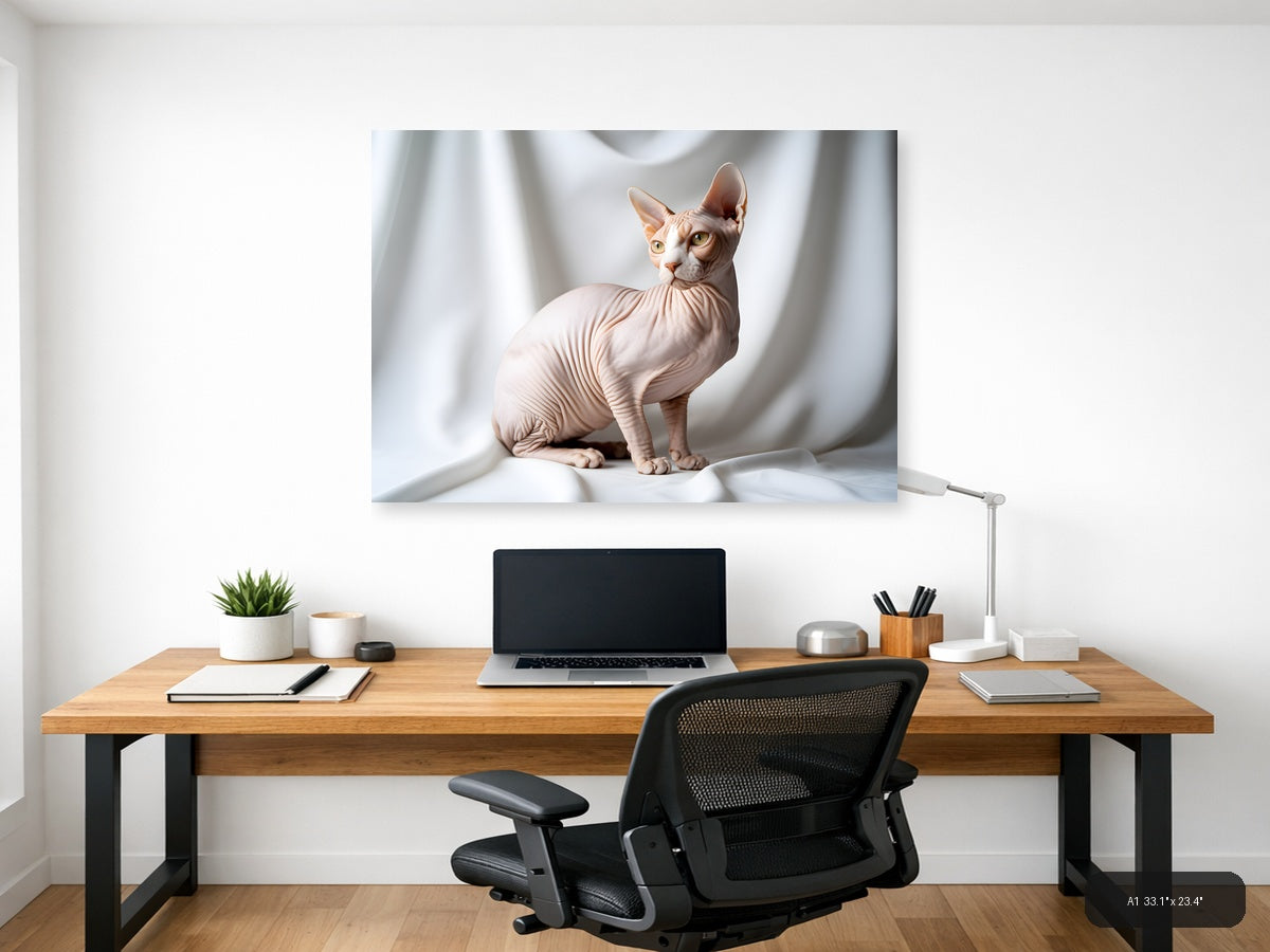 Minimalist Hairless Cat Portrait Landscape Wall Art — A1 / Office