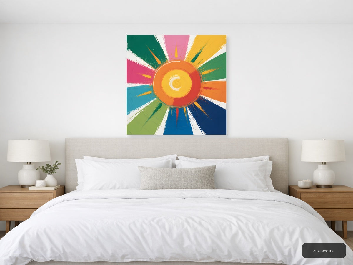 Colorful Abstract Sunburst Circle - Modern Wall Art — A1 / Bedroom