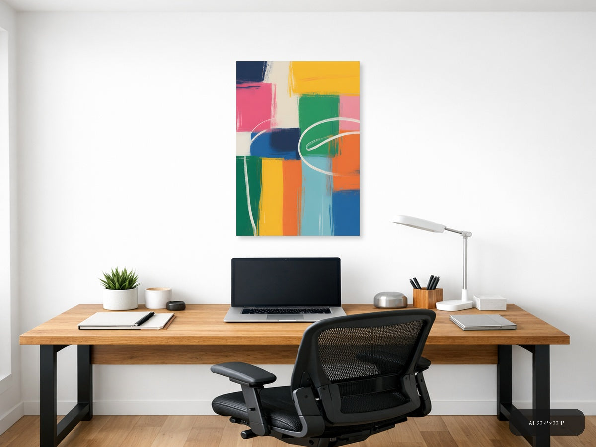 Colorful Abstract Geometric Blocks Modern Wall Art — A1 / Office