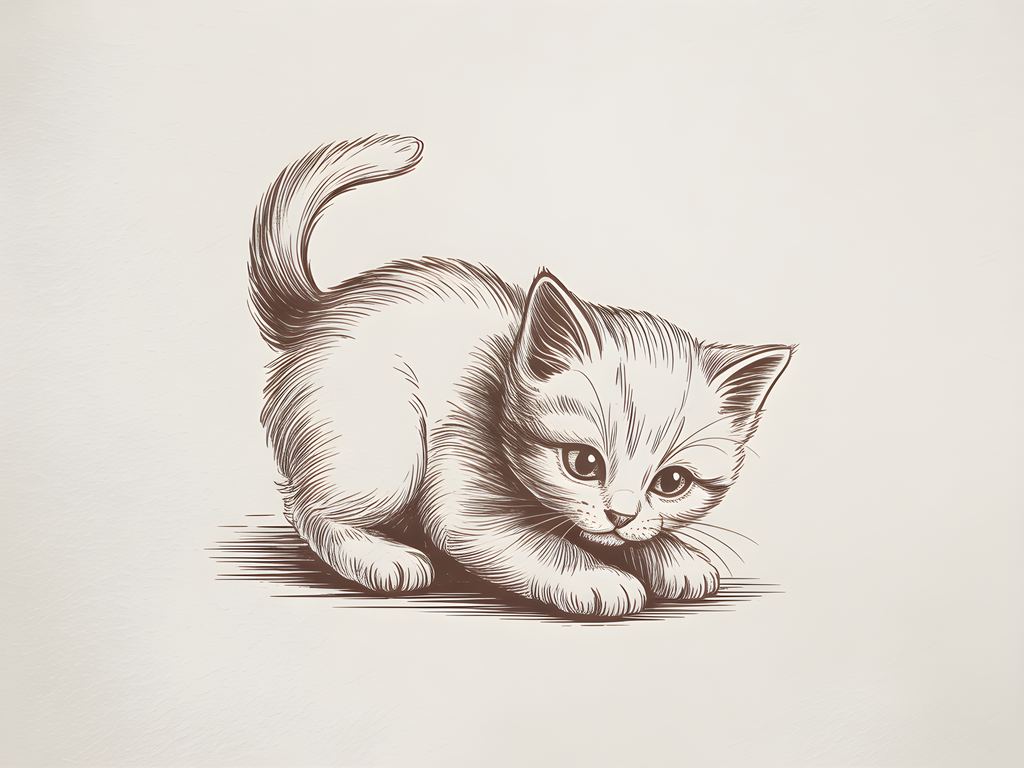 Playful Kitten Line Art Drawing Wall Art