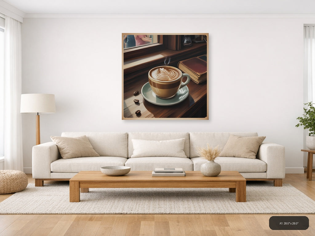Vintage Coffee Latte Art Window Café Wall Art — A1 / Living Room