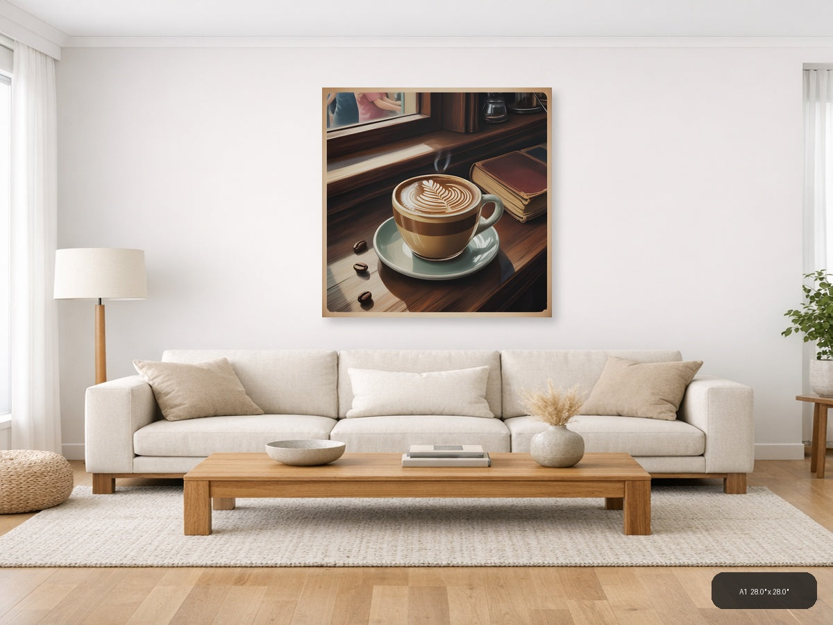 Vintage Coffee Latte Art Window Café Wall Art — A1 / Living Room