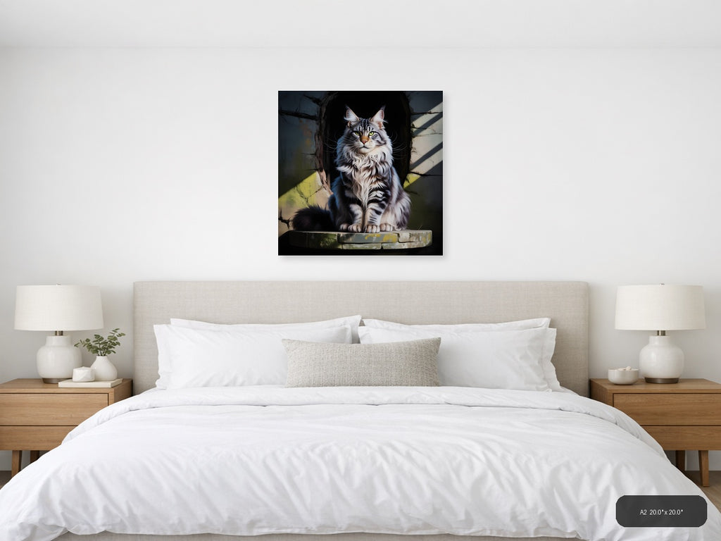 Majestic Long-Haired Cat Portrait Photography Wall Art — A2 / Bedroom