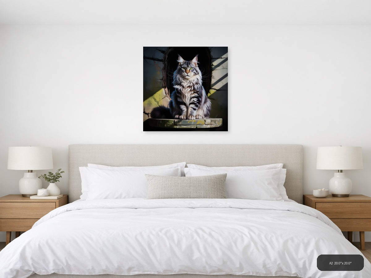 Majestic Long-Haired Cat Portrait Photography Wall Art — A2 / Bedroom
