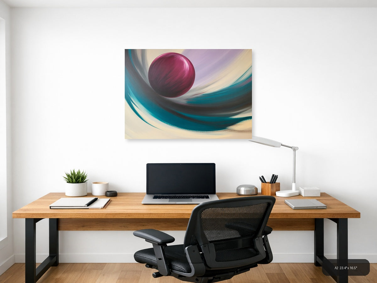 Magenta Sphere Abstract Swirl Landscape Wall Art — A2 / Office