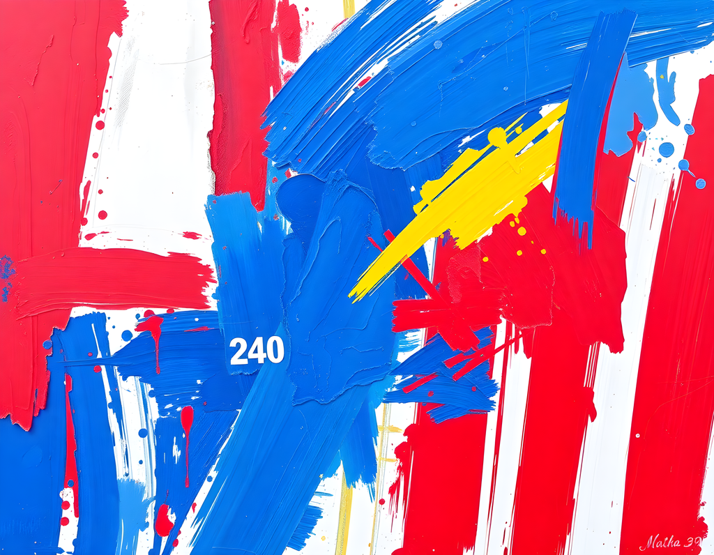 Abstract Red Blue Yellow Modern Brushstroke Wall Art