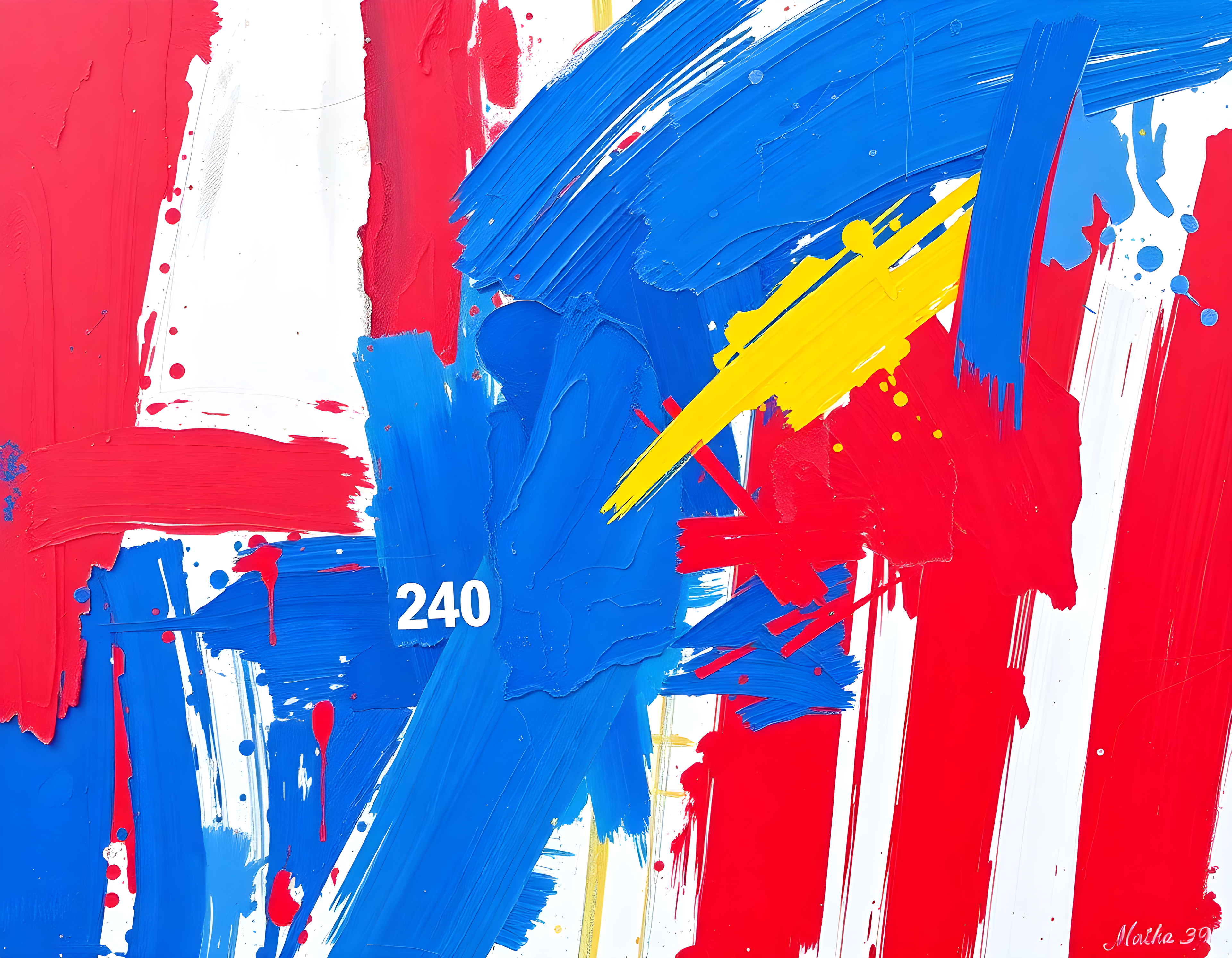 Abstract Red Blue Yellow Modern Brushstroke Wall Art