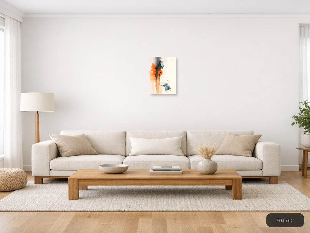 Abstract Watercolor Figure in Orange and Black Wall Art — A4 / Living Room