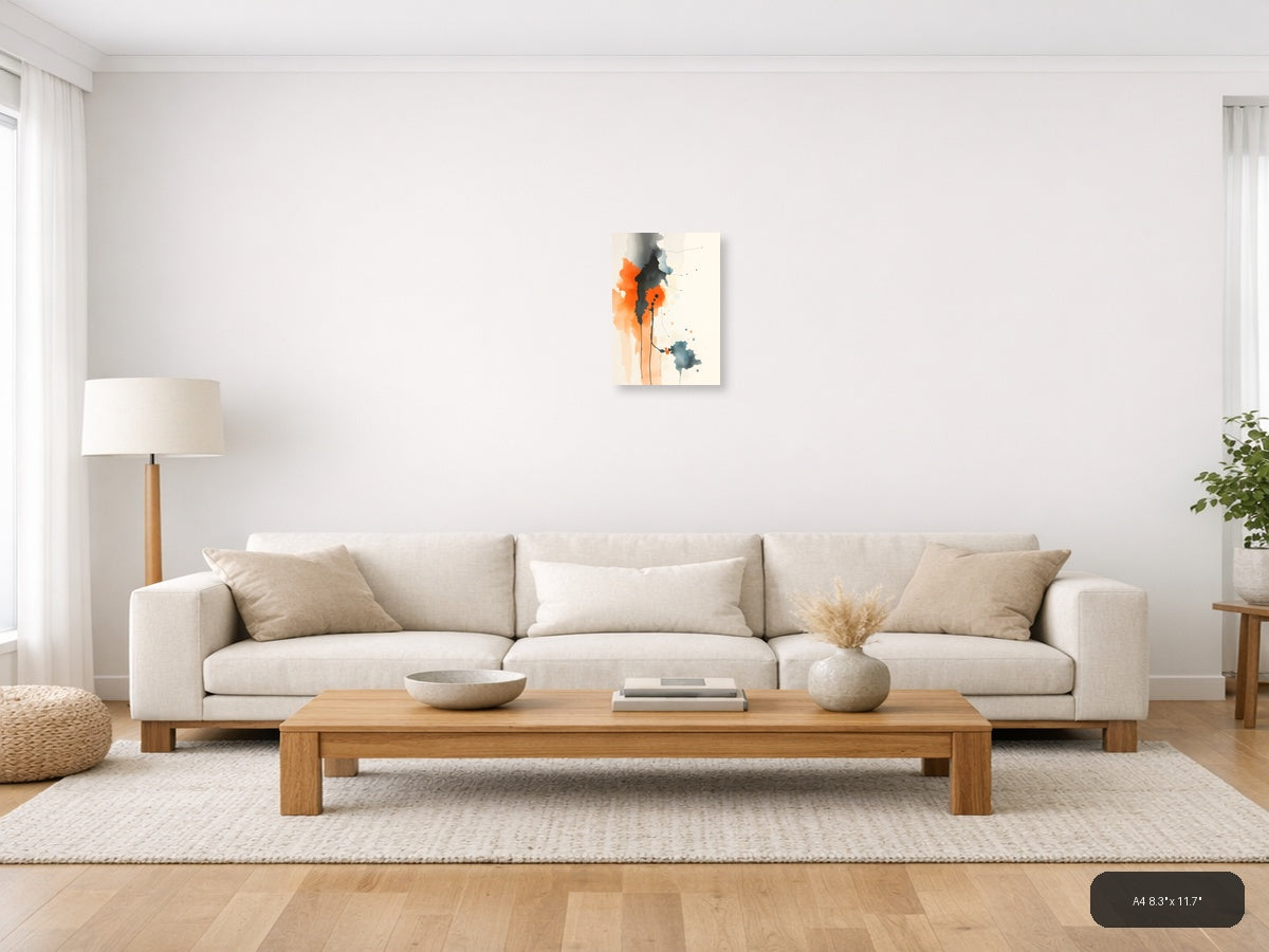 Abstract Watercolor Figure in Orange and Black Wall Art — A4 / Living Room