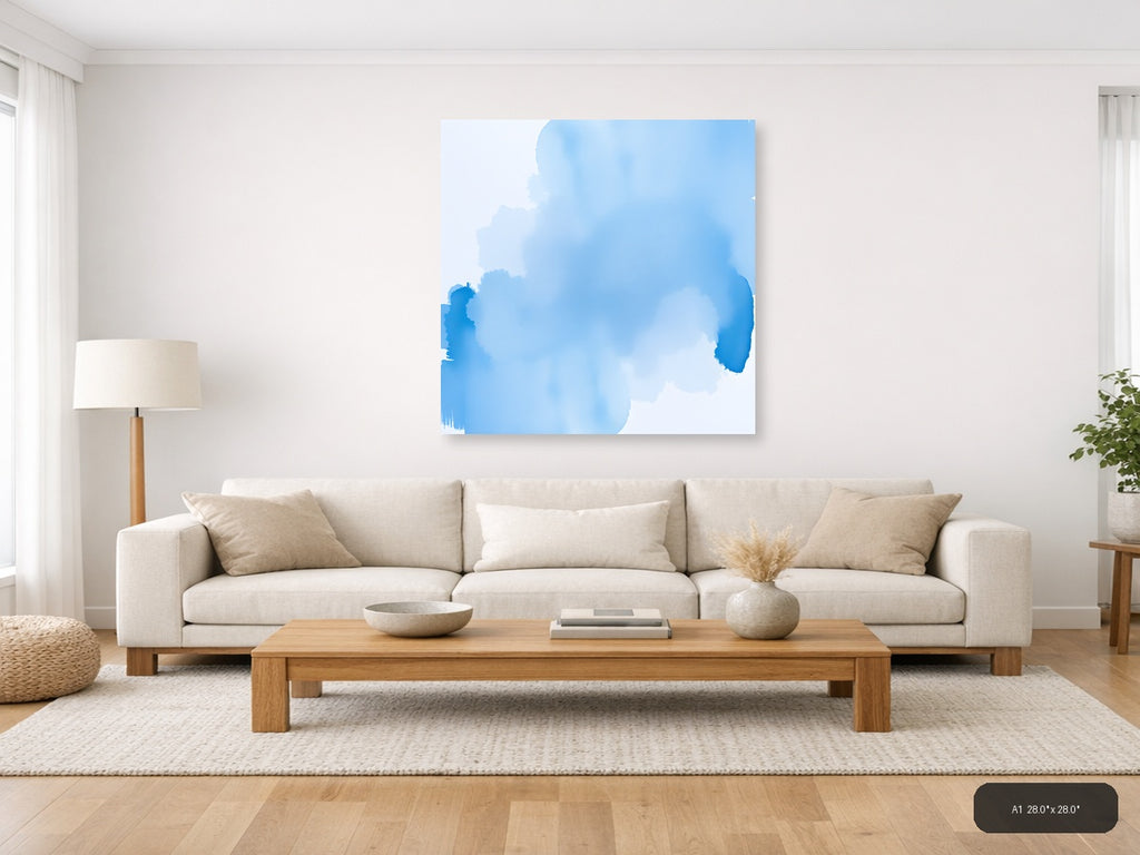 Abstract Blue Watercolor Cloud Formation Wall Art — A1 / Living Room