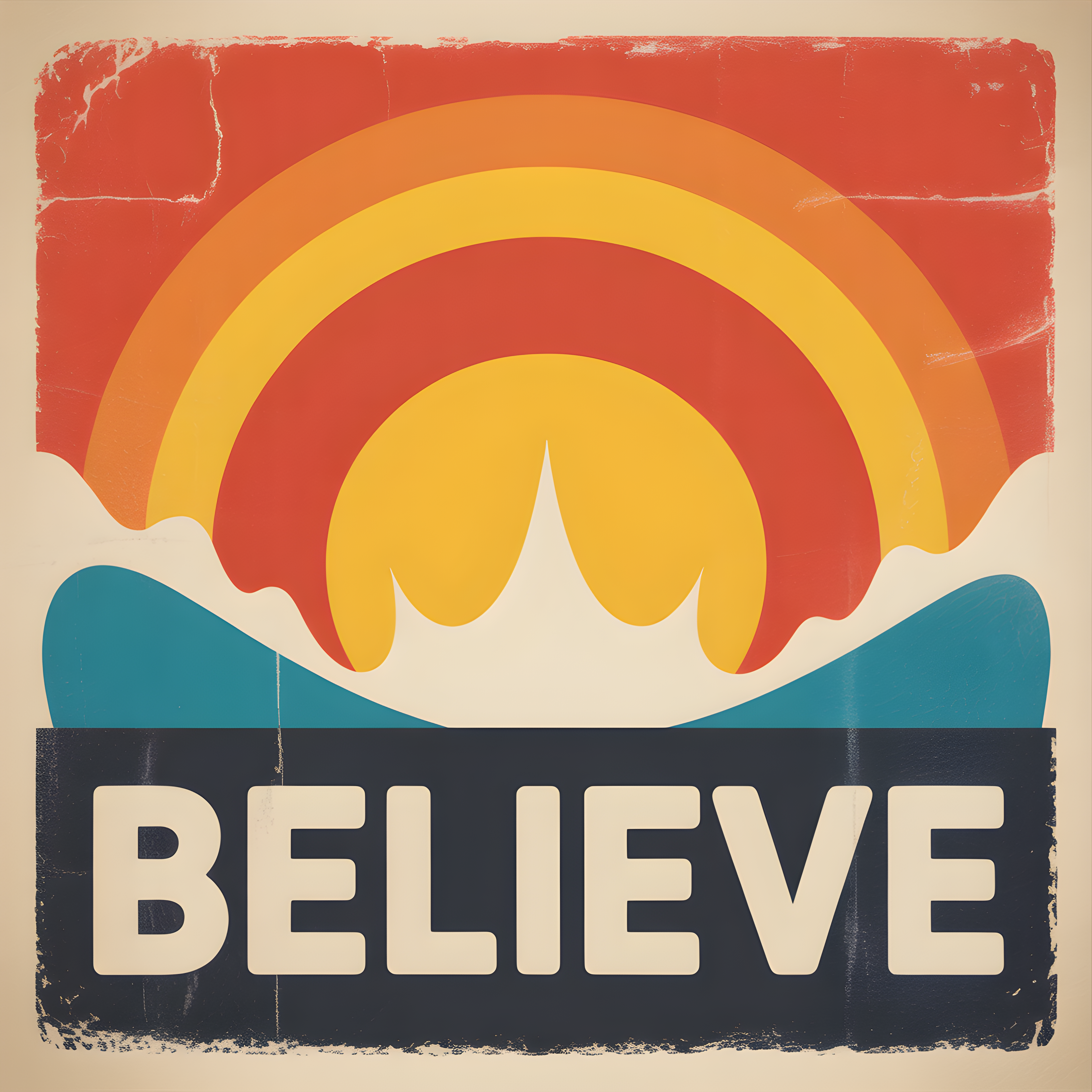 Vintage Sunset Ocean Believe Retro Wall Art