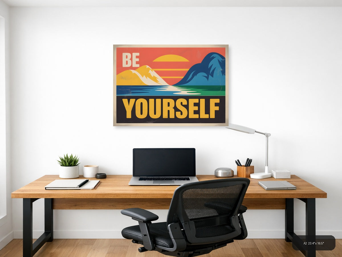 Be Yourself Vintage Retro Mountain Landscape Wall Art — A2 / Office