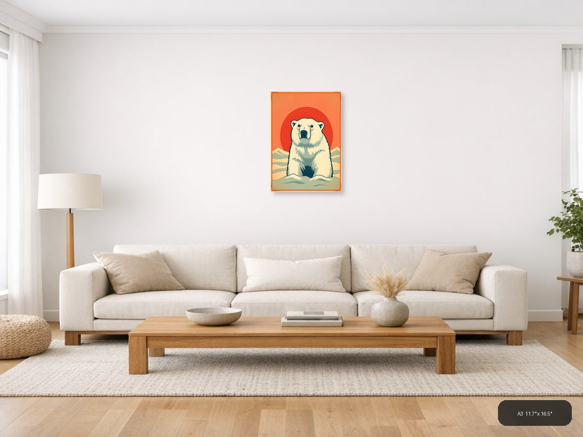 Polar Bear Vintage Retro Portrait Wall Art — A3 / Living Room