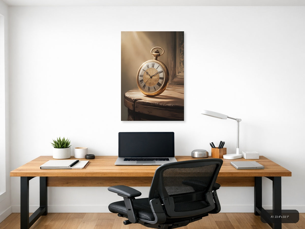 Vintage Gold Pocket Watch on Wood - Steampunk Wall Art — A1 / Office