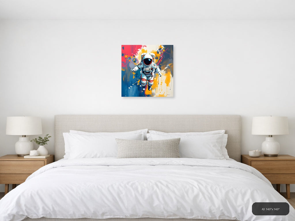 Astronaut in Space Abstract Colorful Wall Art — A3 / Bedroom