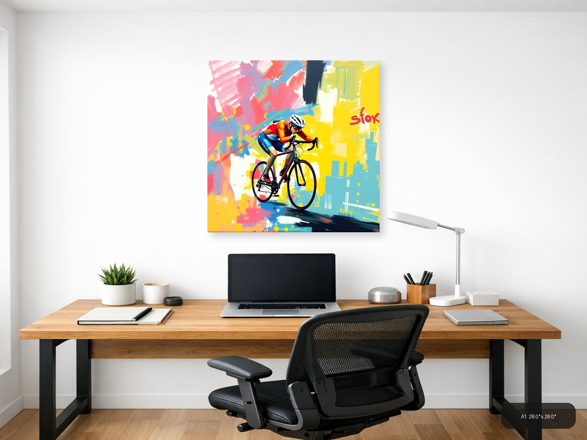 Colorful Cyclist Abstract Pop Art Wall Art — A1 / Office