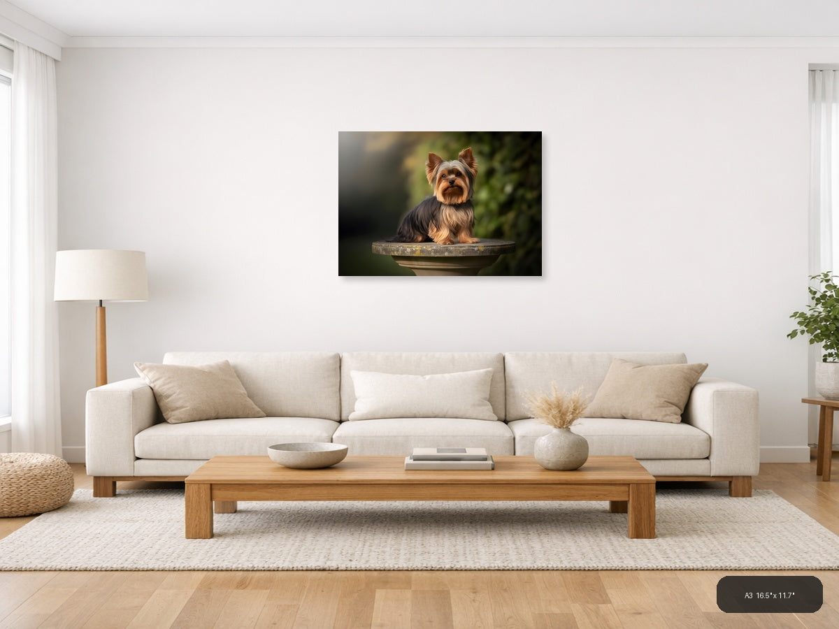 Shih Tzu Puppy on Stone Pedestal Photography Wall Art — A3 / Living Room