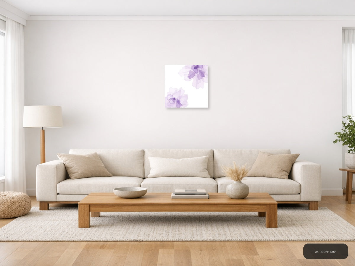 Purple Watercolor Orchids Floral Square Wall Art — A4 / Living Room