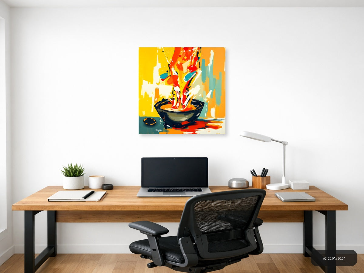 Abstract Wok Cooking Scene - Modern Kitchen Wall Art — A2 / Office