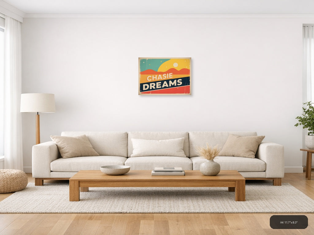 Chasie Dreams Vintage Desert Landscape Wall Art — A4 / Living Room