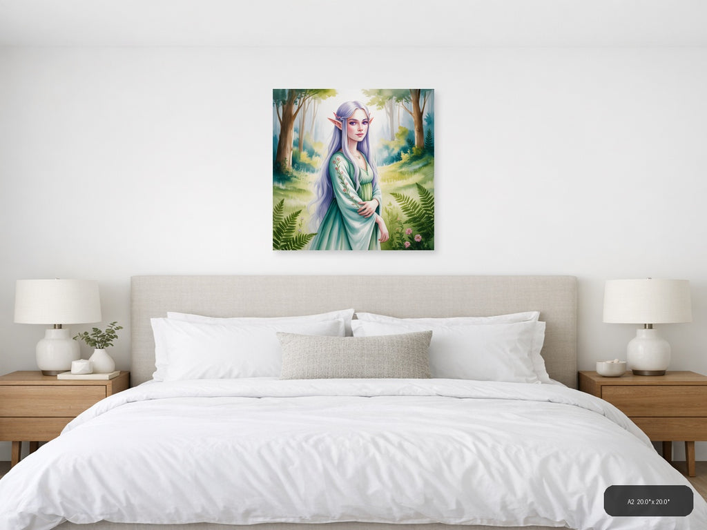 Elf in Forest Watercolor Art Print Wall Art — A2 / Bedroom