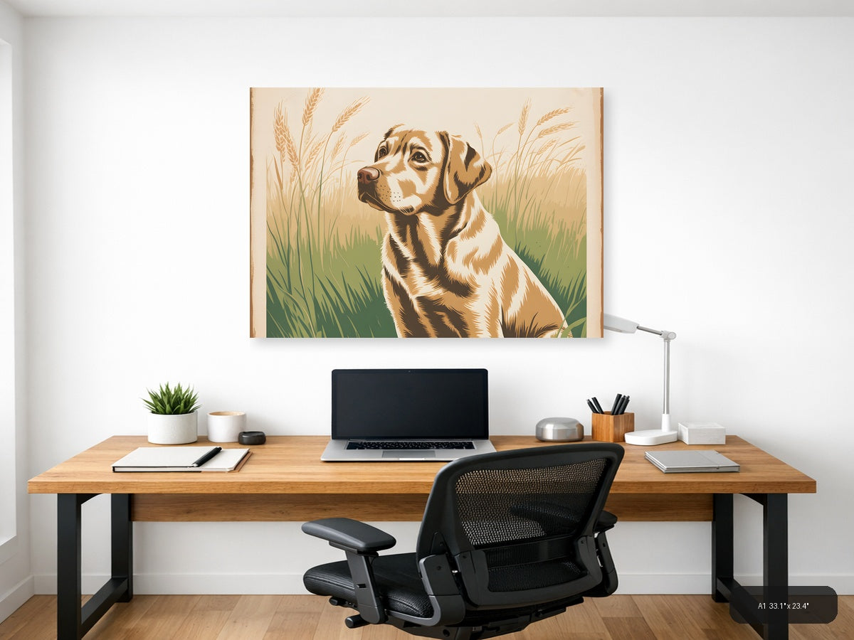 Vintage Hunting Dog in Wheat Field Wall Art — A1 / Office