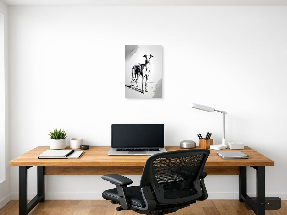 Greyhound Dog Line Art Portrait Wall Art — A3 / Office