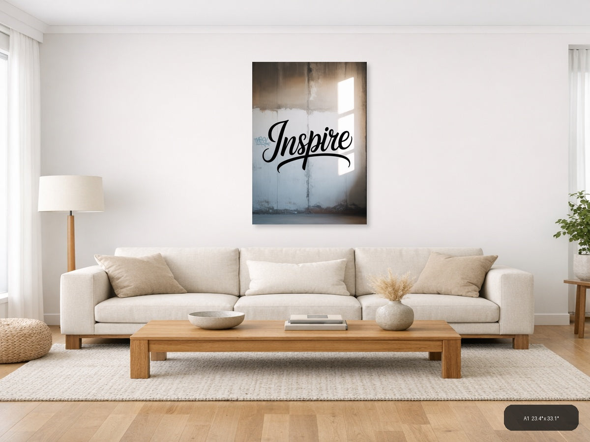 Inspire Typography Wall Art - Motivational Black Script — A1 / Living Room