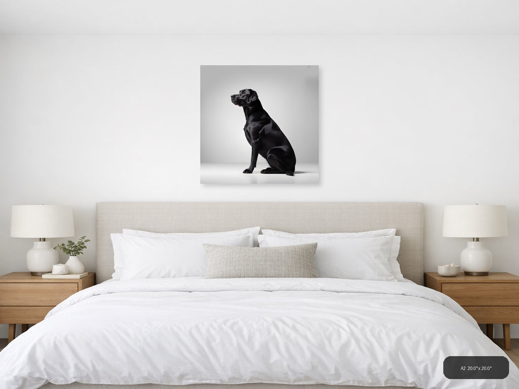 Black Labrador Minimalist Portrait Wall Art — A2 / Bedroom