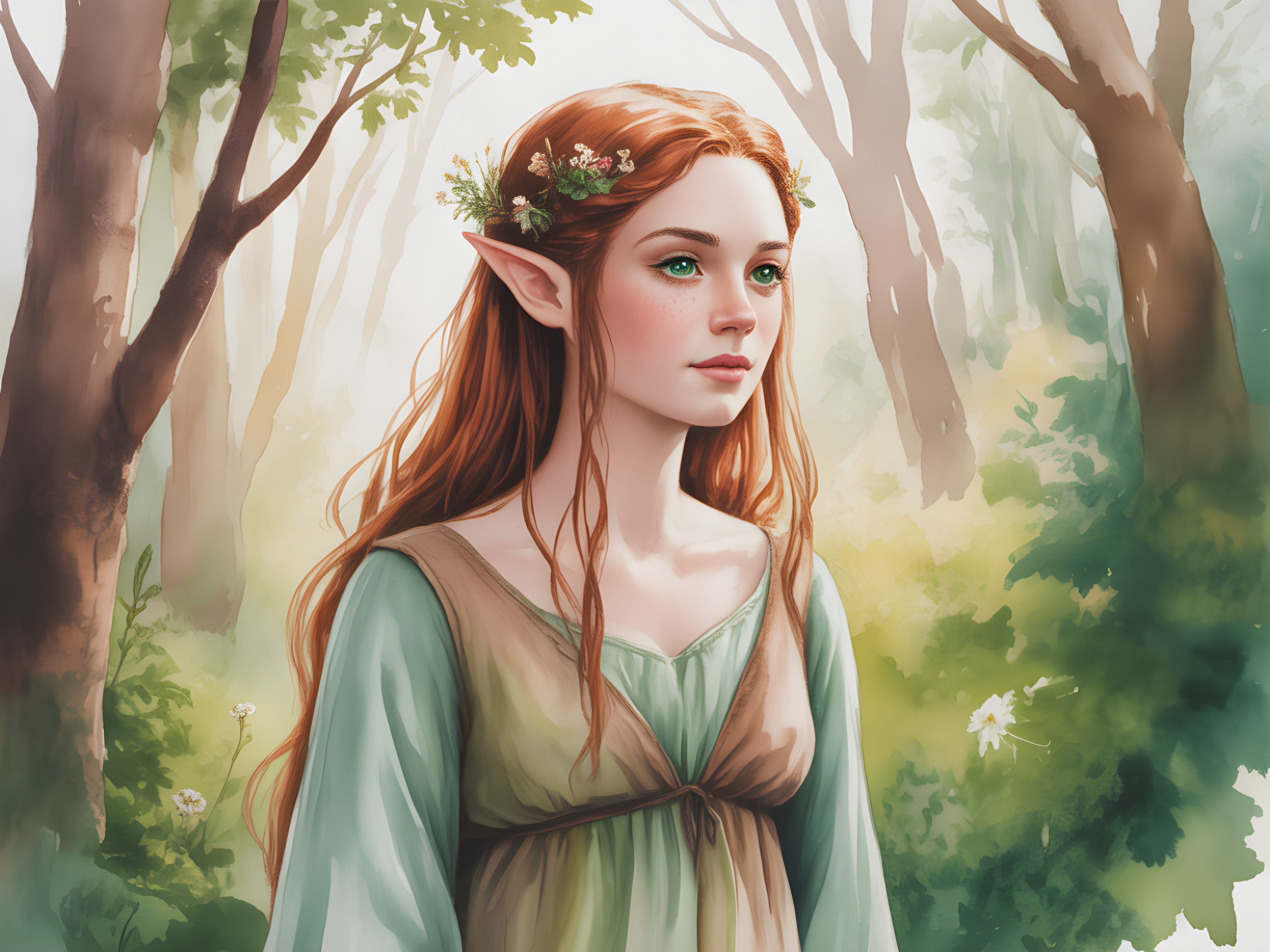 Elf Forest Watercolor Portrait Wall Art