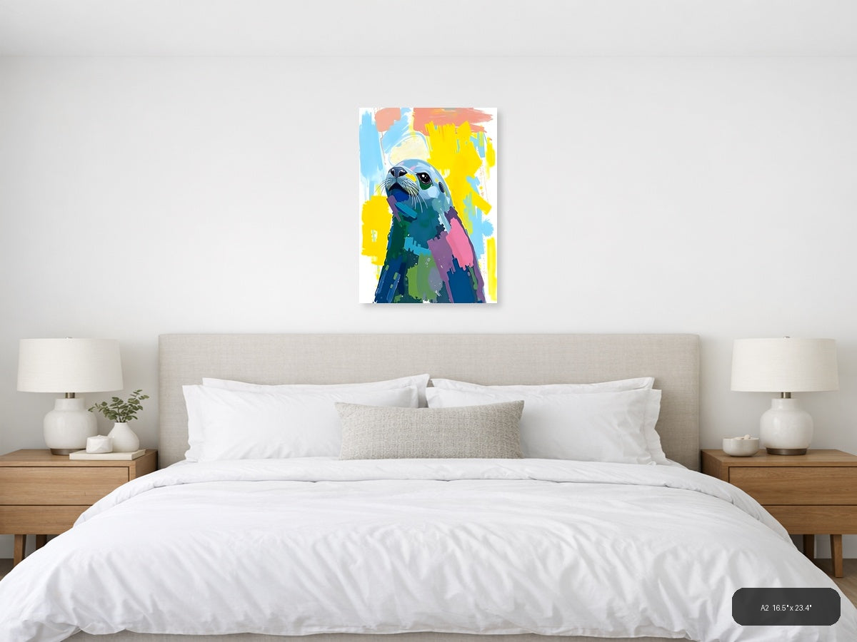 Colorful Abstract Seal Portrait Pop Art Wall Art — A2 / Bedroom