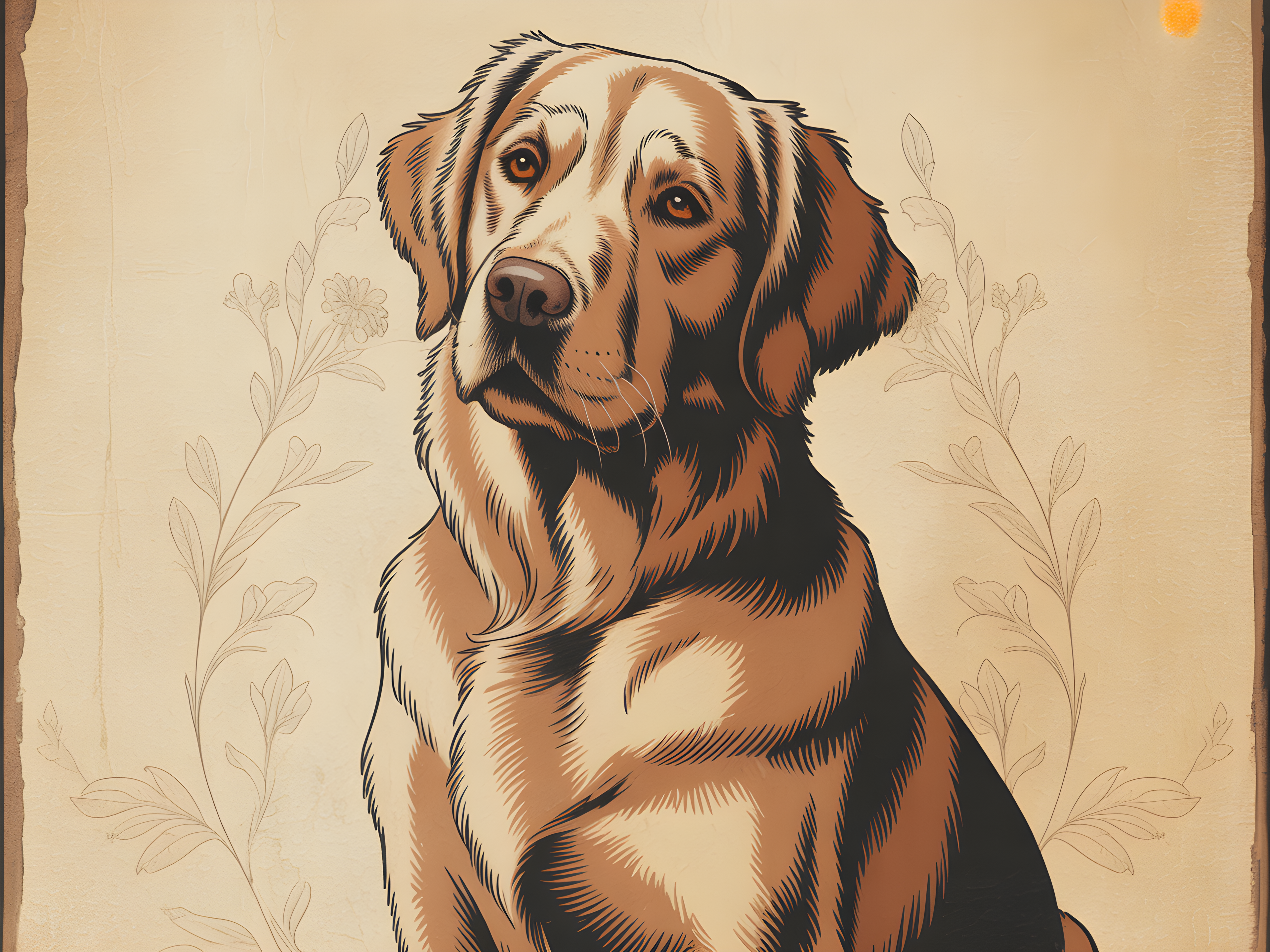 Brown & White Dog Portrait Vintage Style Wall Art