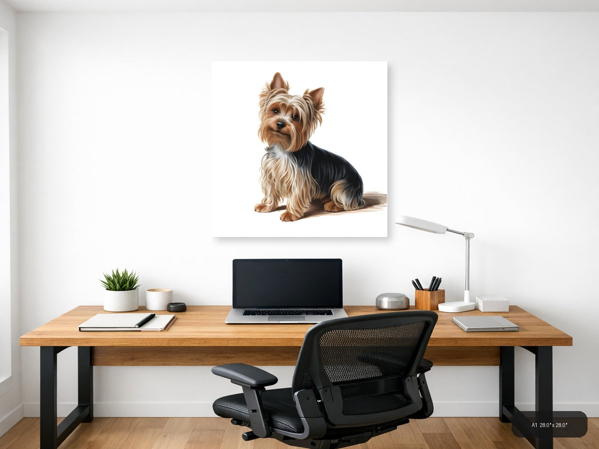 Yorkie Portrait: Tan and Black Terrier Minimalist Wall Art — A1 / Office