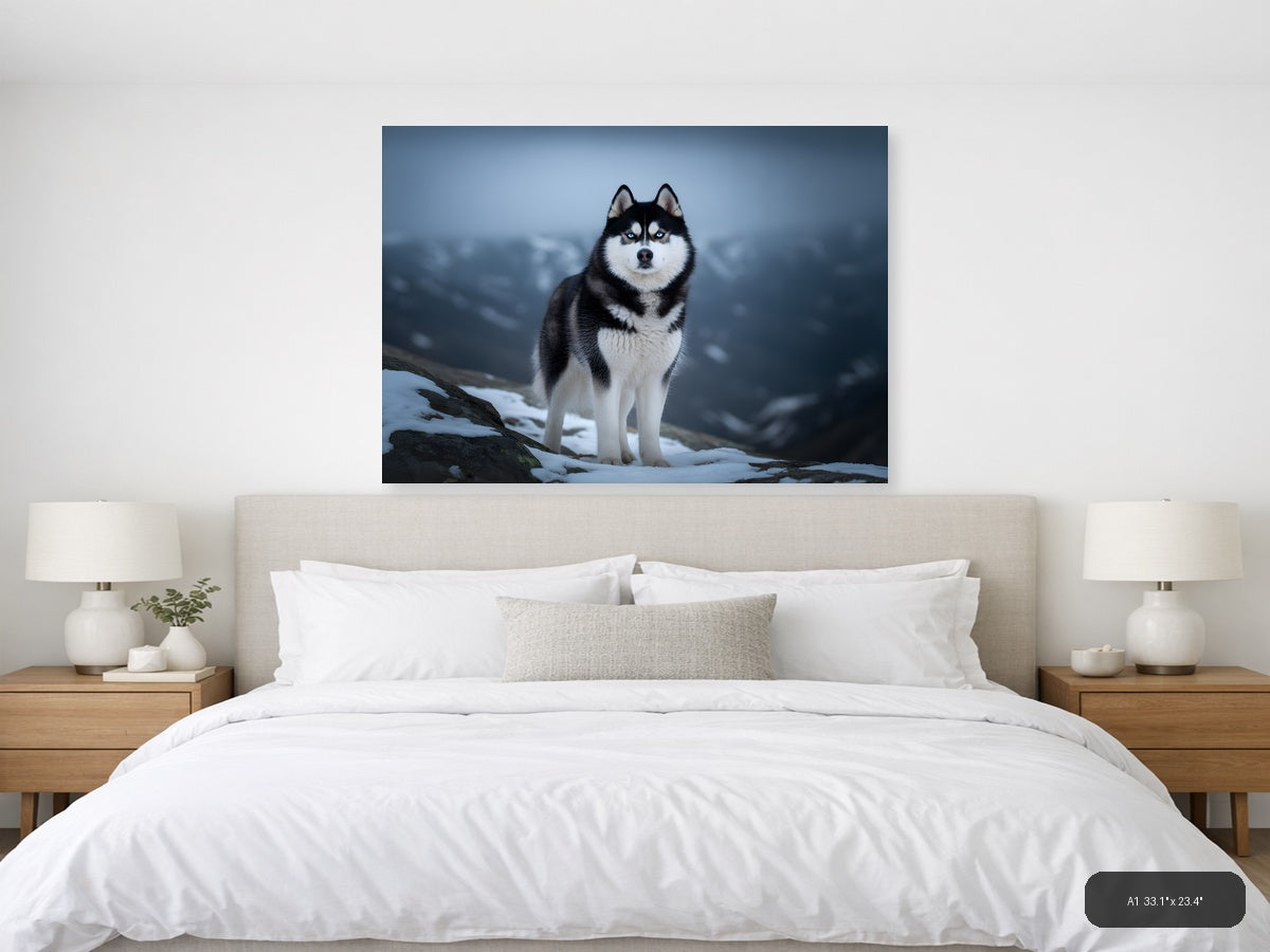 Husky in Mountain Snow Storm - Wildlife Photography Wall Art — A1 / Bedroom