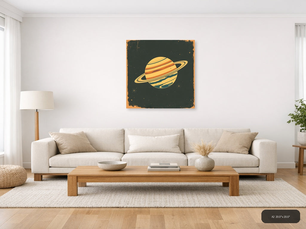 Vintage Saturn Planet Illustration Square Wall Art — A2 / Living Room