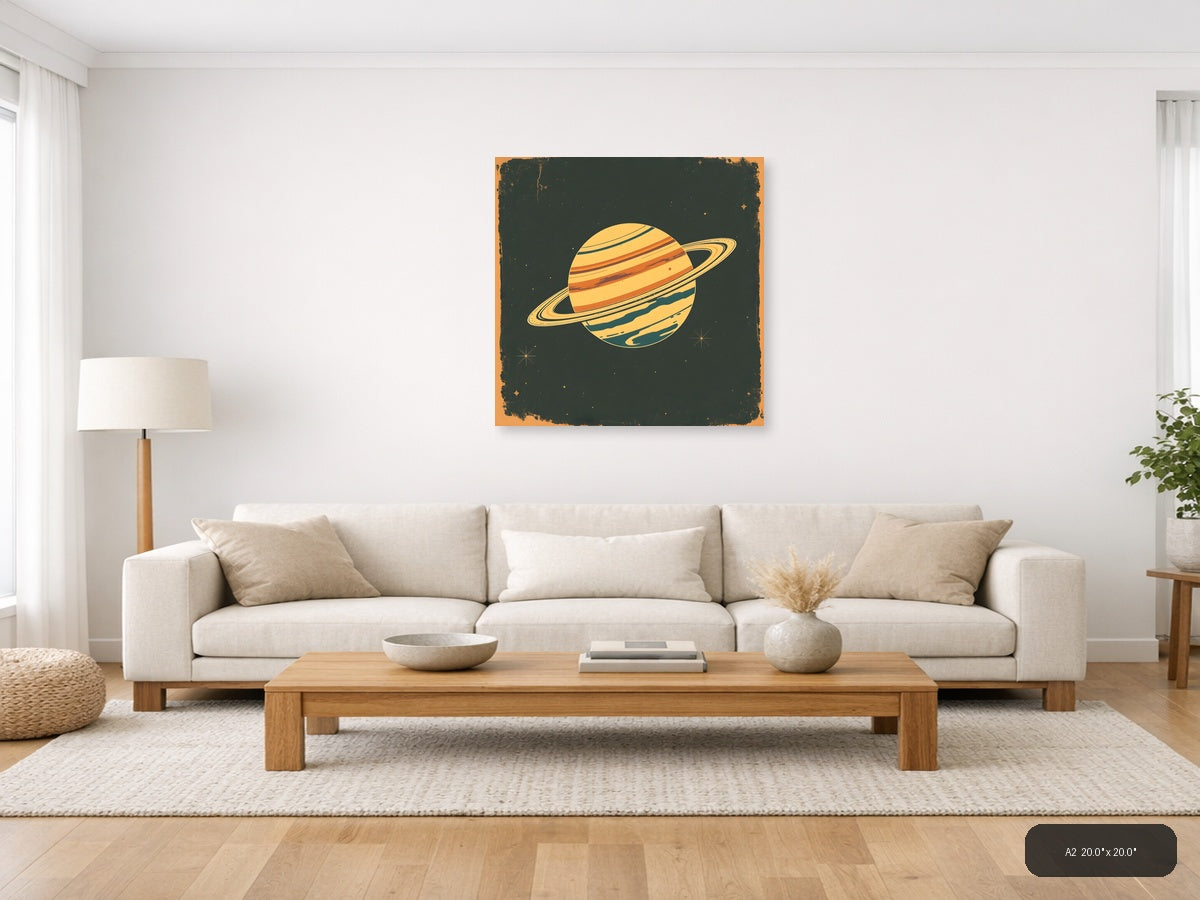 Vintage Saturn Planet Illustration Square Wall Art — A2 / Living Room