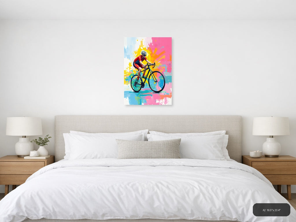 Cyclist in Motion Abstract Splatter Wall Art — A2 / Bedroom