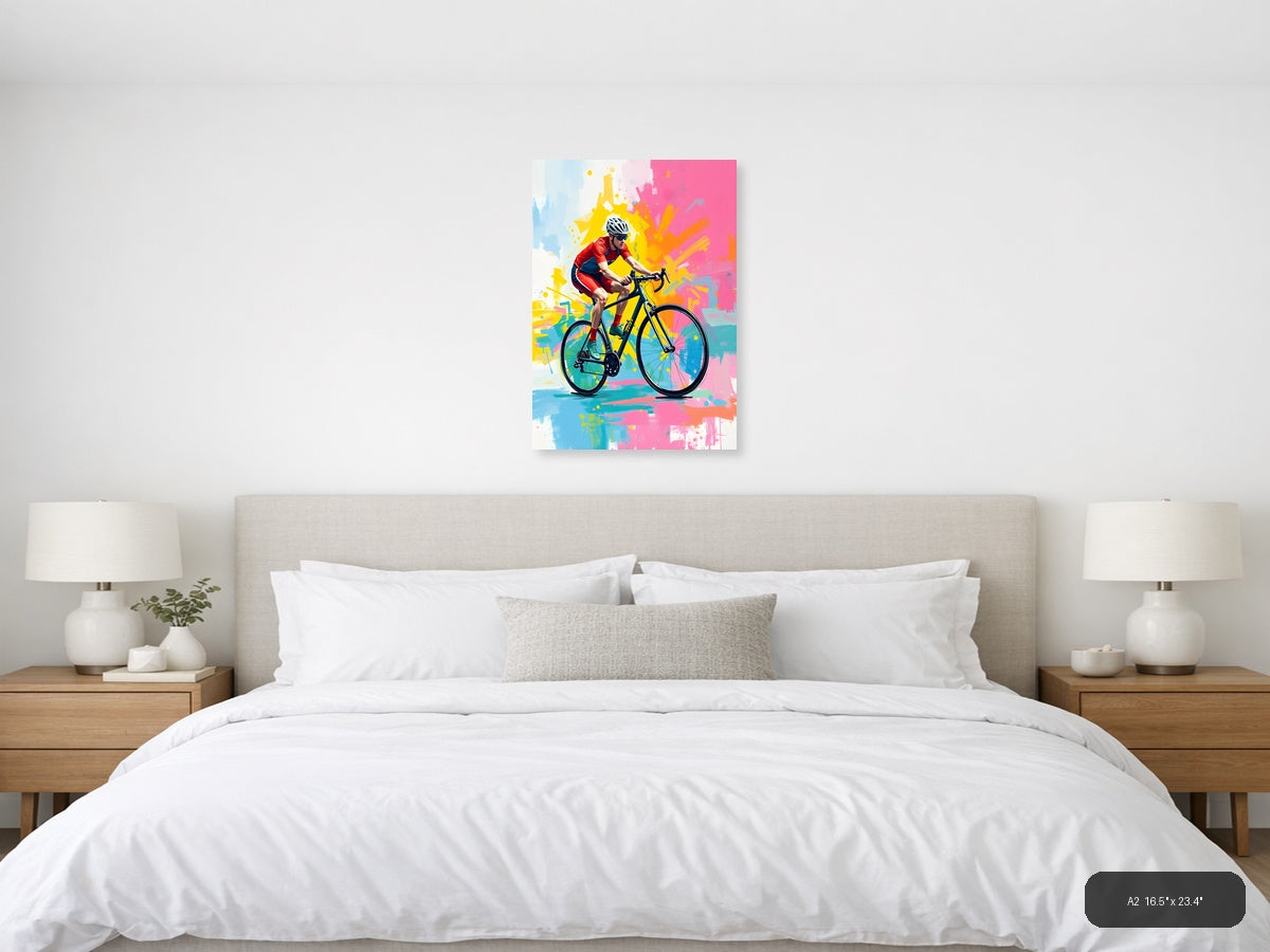 Cyclist in Motion Abstract Splatter Wall Art — A2 / Bedroom
